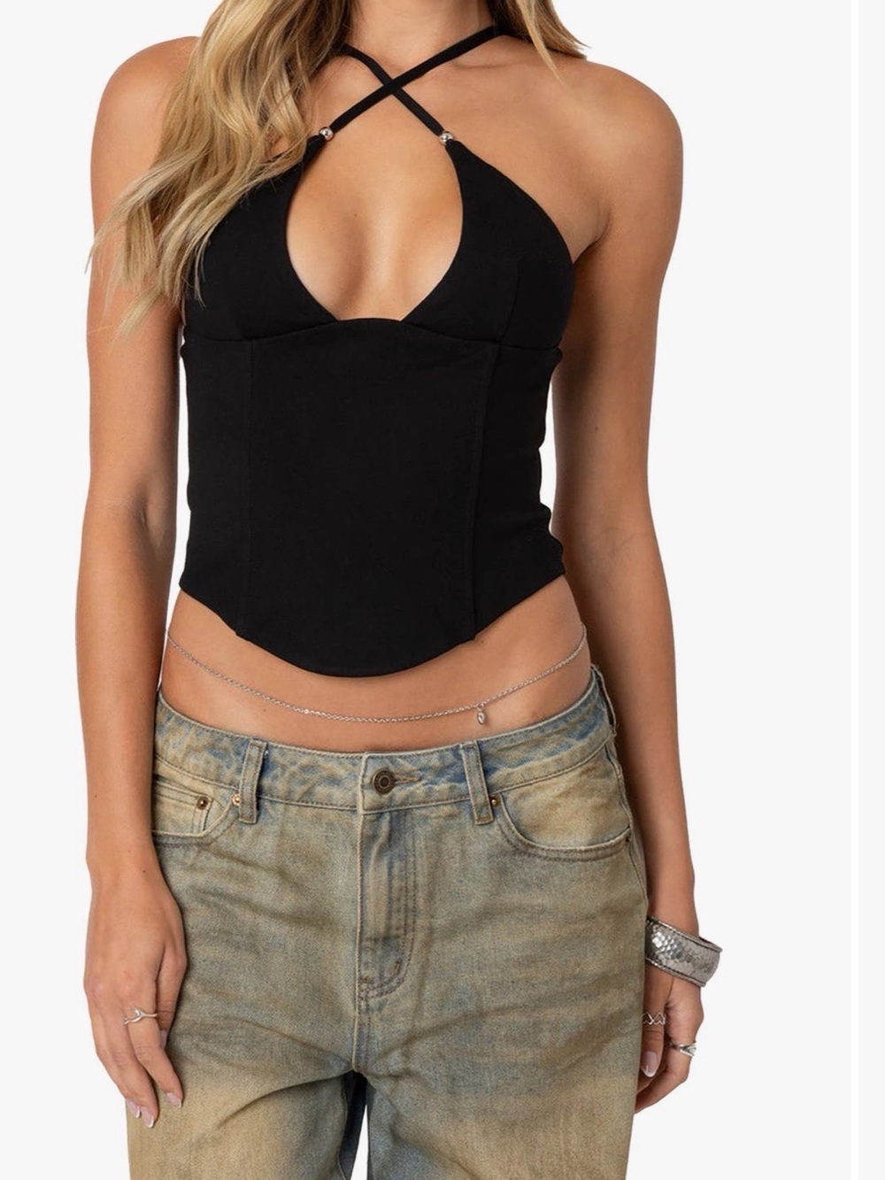 EDIKTED Lou Crossover Strap Corset Camisole